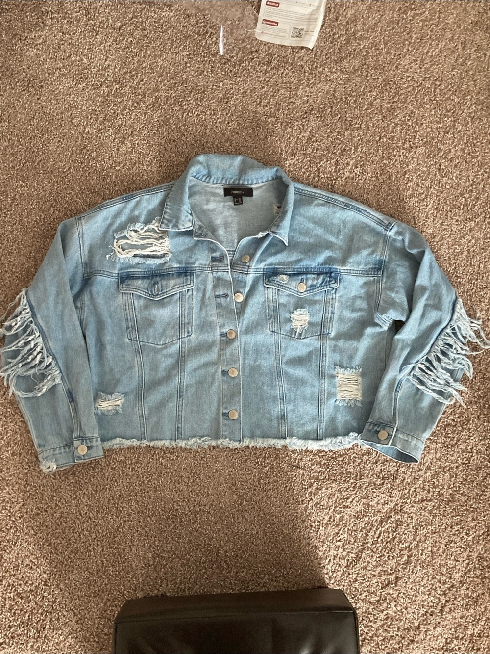 Forever 21 - Light Wash Crop Denim Jacket with Unique Fringe (2x)